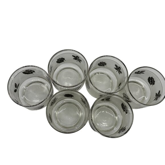 Vintage Libbey MCM Frosted Juice Glasses Set Of 6 Frosted Silver Leaf 3 1/4 tall - Picture 3 of 16